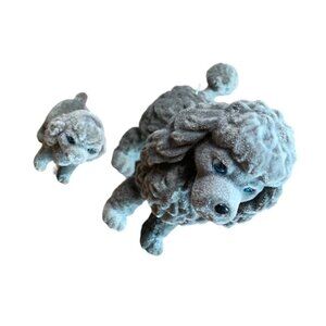 Vintage Flocked Poodle Dog Figurine Set - Gray - 2" & 1"